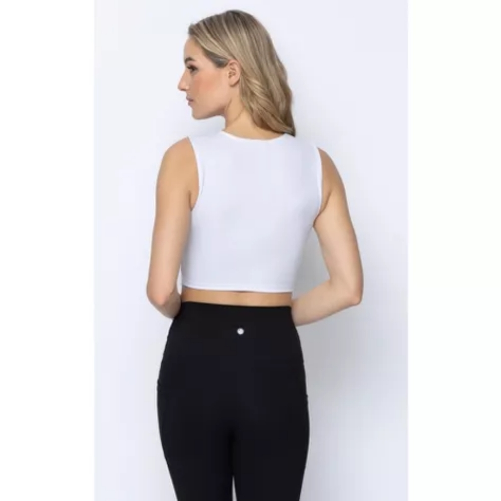 Yogalicious 2 Pc White Apricot Orange Nicki Muscle Crop Tank Tops Womens Size L - Picture 3 of 10